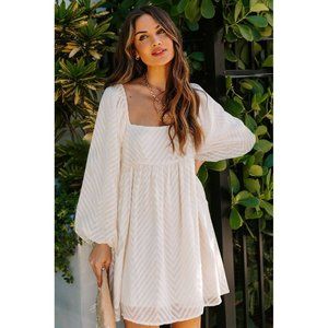 Classic Square Neck Puff Sleeve Babydoll Style Short Dress